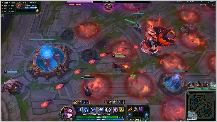 Teamgevecht in de late fase van een League of Legends wedstrijd